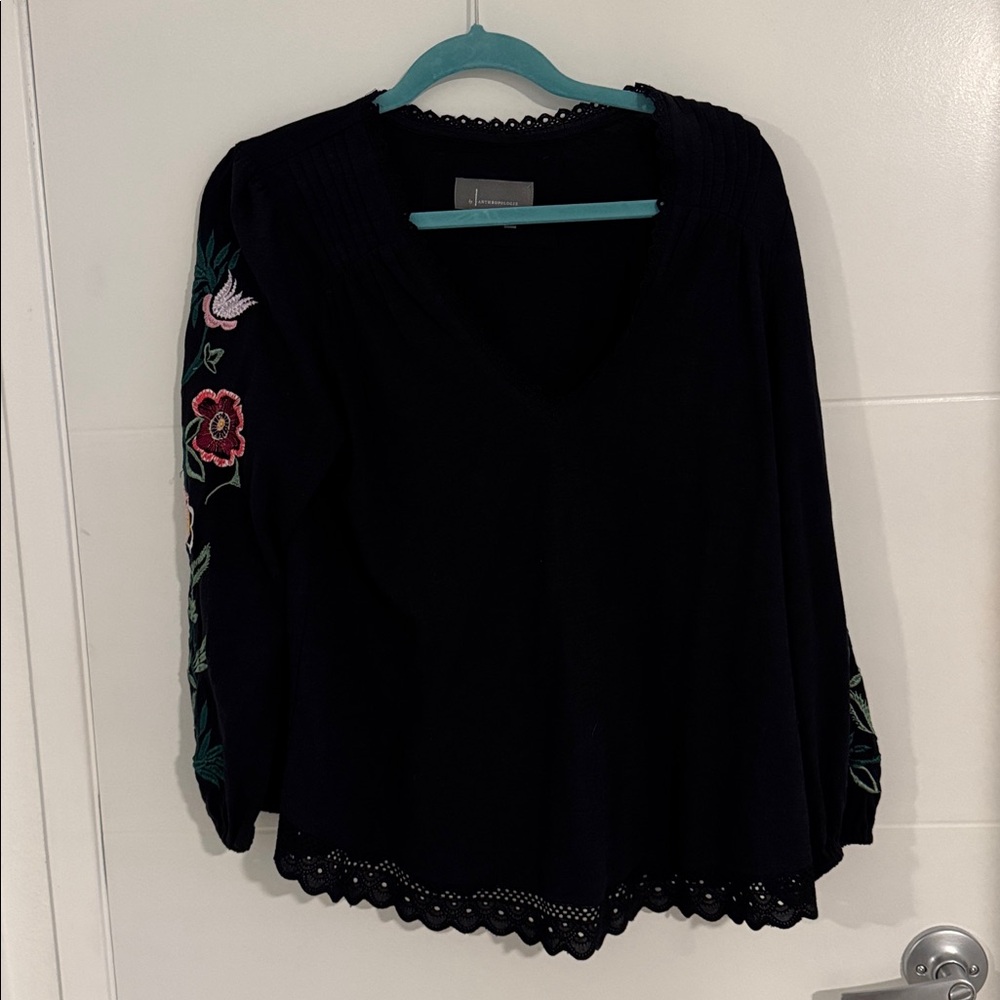 Anthropologie Black Lace Detail Top